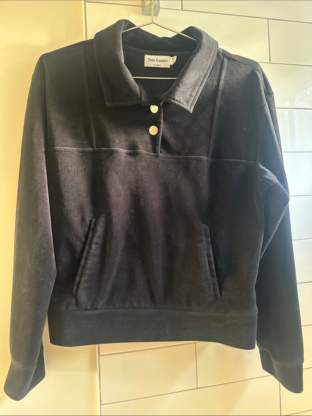 Juicy Couture Y2K Black Velour Pullover Size Medium